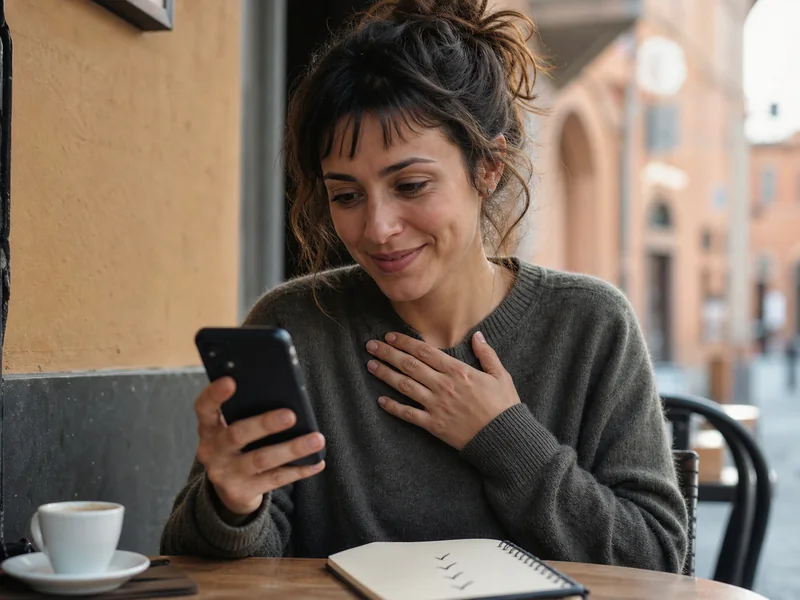 Donna reagisce con sollievo al primo risultato visto sul telefono