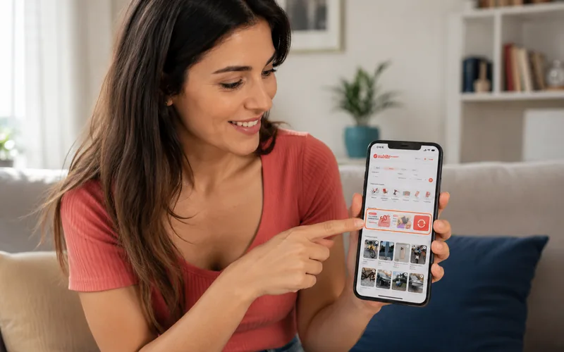 Giovane donna che scopre una nuova funzione nell'app Subito.it